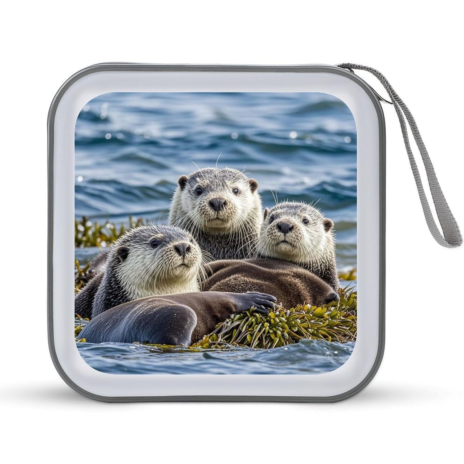 LZQPOEAS Sea Otter Family CD Case DVD Case Holder Wallet 40 Capacity Hard Plastic CD/DVD Portable Storage Binder Zipper DVD Disc Cases CD Storage Organizer Holder for Car Home Office
