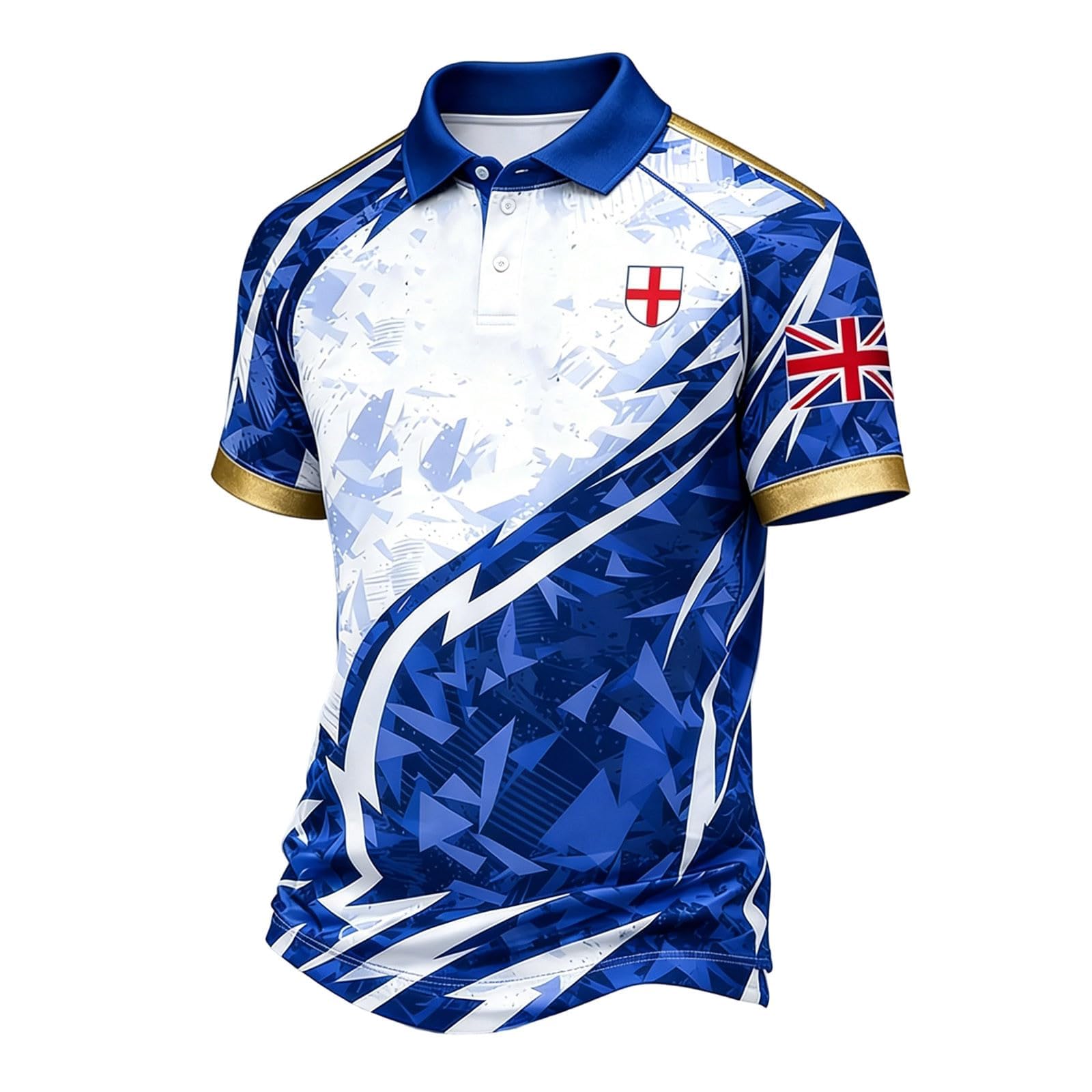 England Football Shirt 2026 National Flag Print Polo Shirt World Cup Lion Print Britain Short Sleeve T Shirt Stretch Regular Fit Sport Top for Soccer Supporter Dark Blue XL