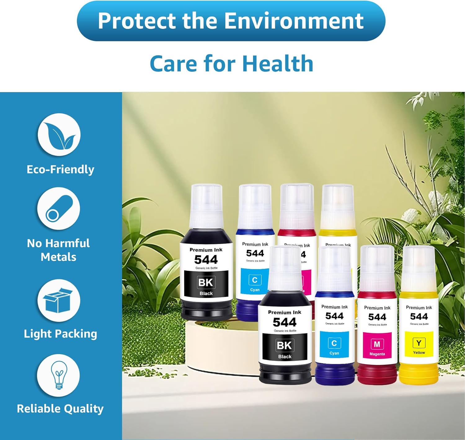 544 Ink Refill Bottles Compatible with T544120 T544220 T544320 T544420 Replacement for L1210 L1250 L3110 L3150 L3160 L3210 L3250 L3251 L3260 L5290 L5590 (8 Pack)