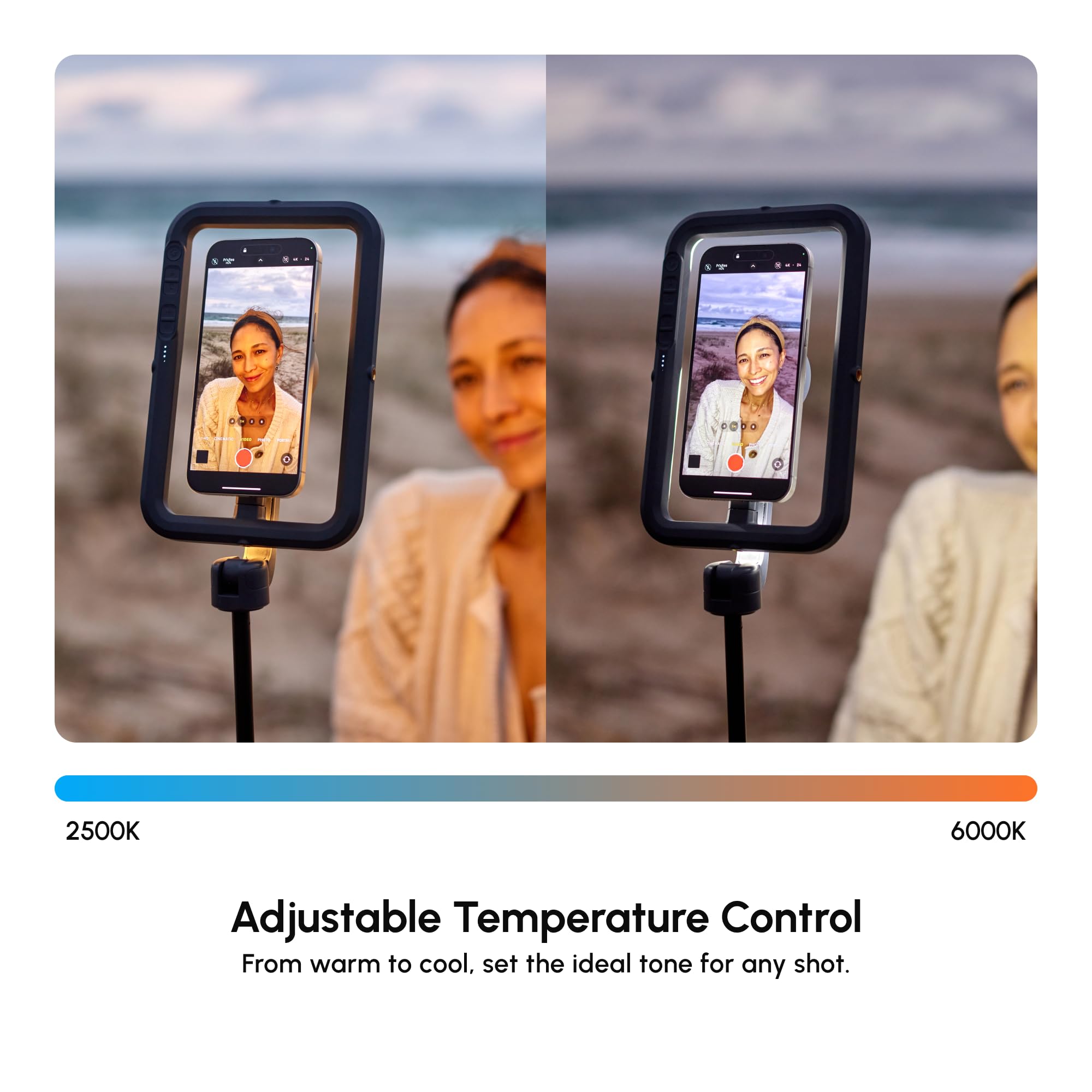 ShiftCam SnapStudio Light - Anillo de luz LED magnético con brillo ajustable, temperatura ajustable, carga USB-C, compatibilidad MagSafe, ideal para vlogging y fotografía móvil (medianoche)