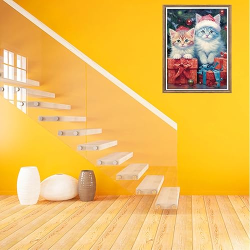 Miniatura 3 de Bimkole Kits de pintura de diamantes 5D para adultos, gatos de Navidad, regalos de taladro completo, juego de bordado de diamantes de imitación de