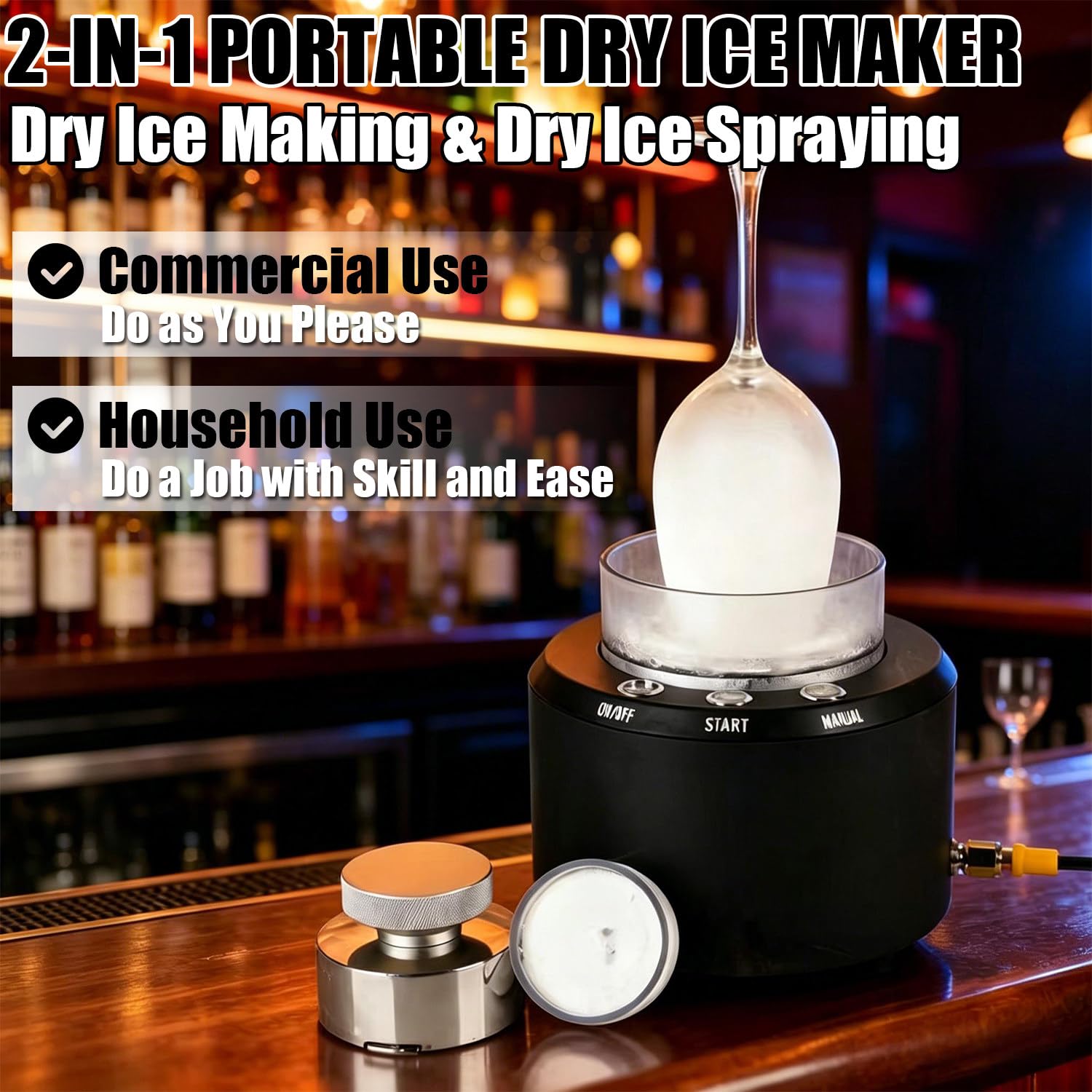 Máquina portátil de Hielo seco, generador de Hielo seco de 20 W, Enfriador de Vidrio, Manual/automático, Control por Botones, fabricación rápida de Hielo en 10 Segundos.