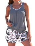 Modest Tankini Swimsuits for Women, Two Piece Athletic Womens Bathing Suits Blouson Tank Tops with Board Shorts