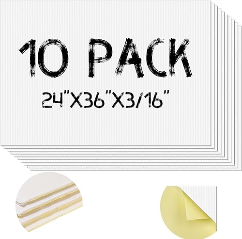 10 tableros de espuma adhesiva de 24 x 36 pulgadas, 316 pulgadas de grosor, tablero de base de espuma blanca para manualidades, tablero de póster