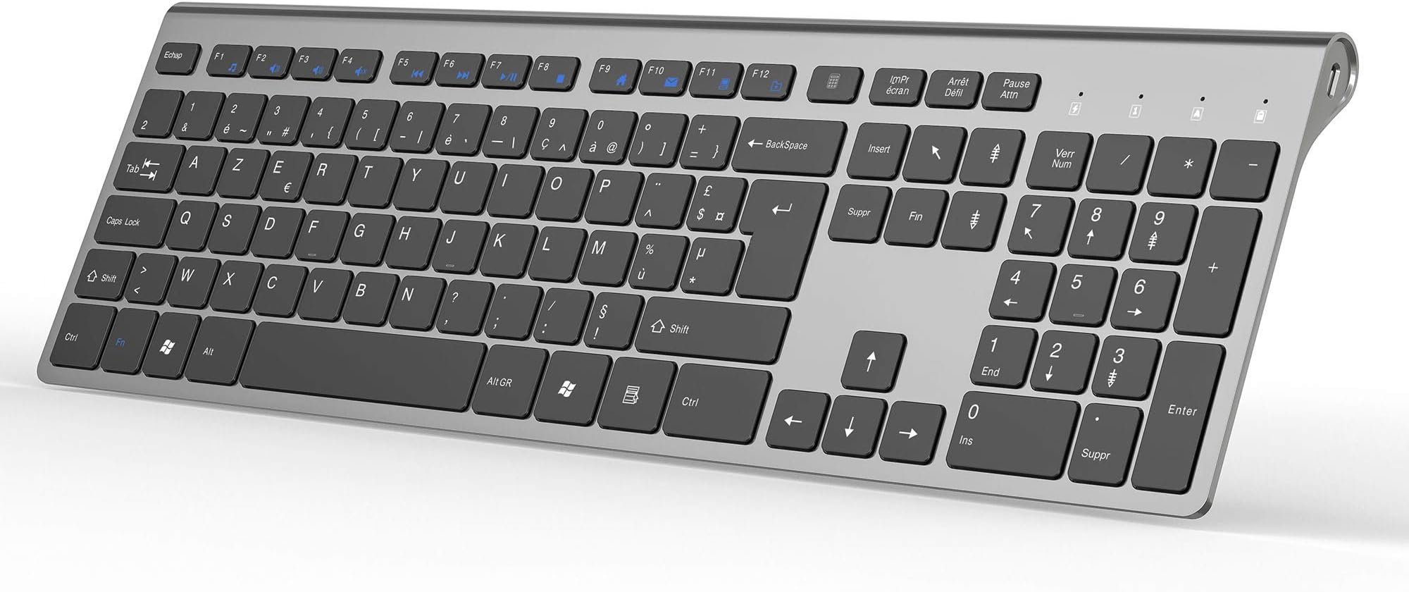 Clavier Souris Sans Fil AZERTY Compact - 2.4G Silencieux, Plein Format - Pour PC, Ordinateur, TV Windows - Blanc Argenté