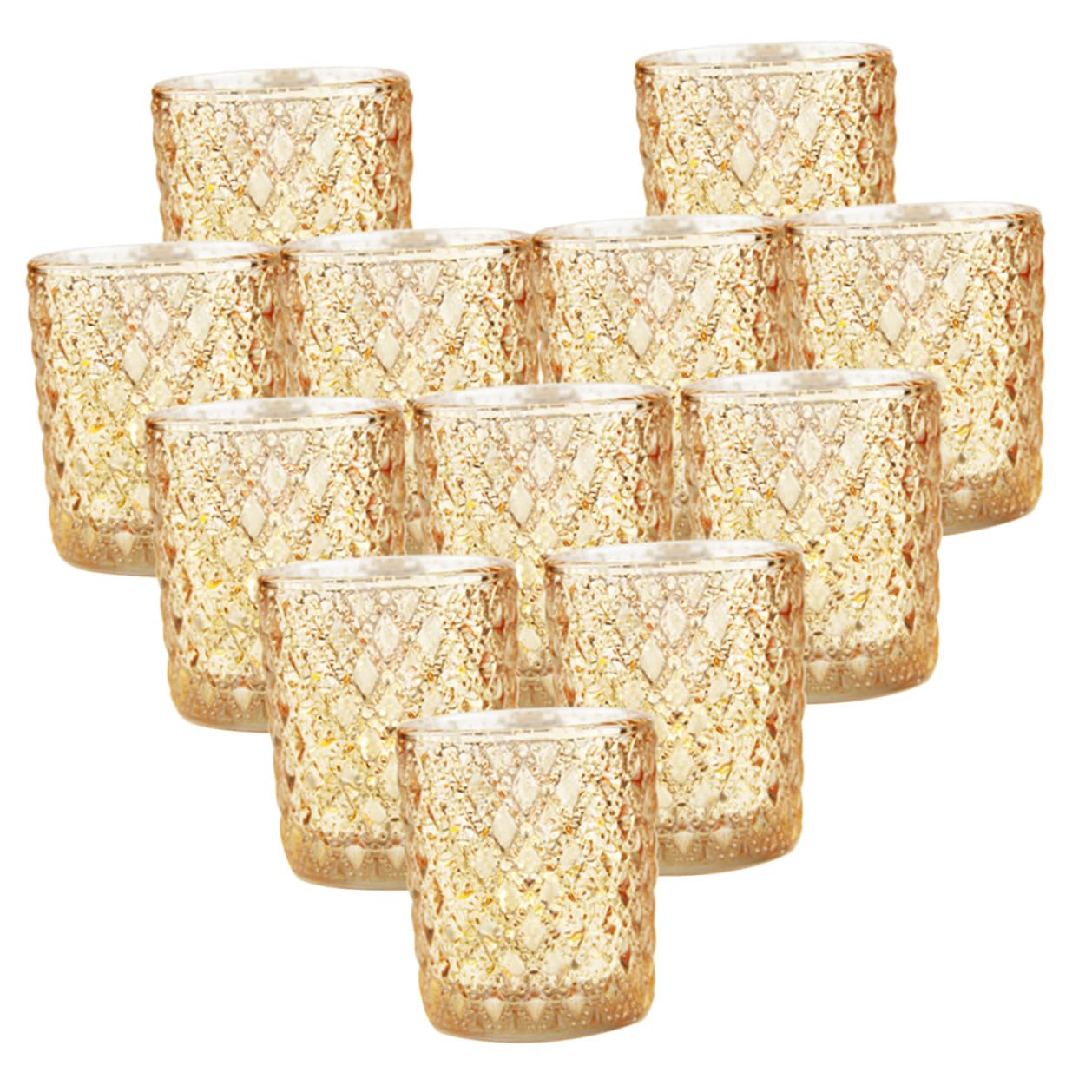 Portacandele in Vetro Oro 12 Pezzi Classico Raffinato e Delicato, Pratici e Anti-goccia, per Decorazioni Matrimonio e Vita Quotidiana