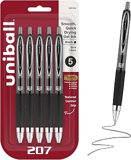 uniball™ 207 Gel Pens, Black Ink, 1.0mm Bold Point, Retractable, 5 Count