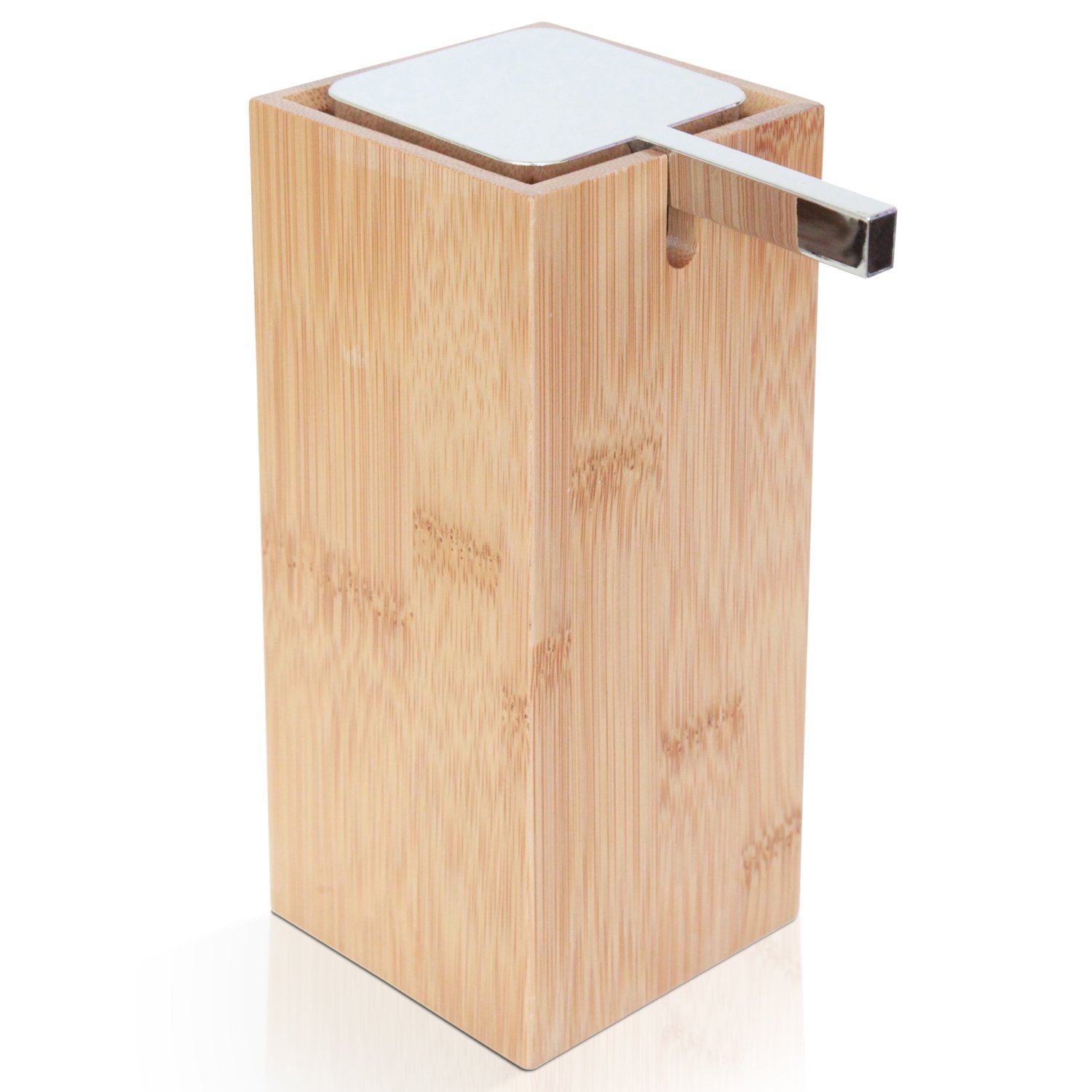 ToiletTree Products Deluxe Modern 100% Natural Wooden Bamboo Soap and Lotion Pump Dispenser, 7 oz.