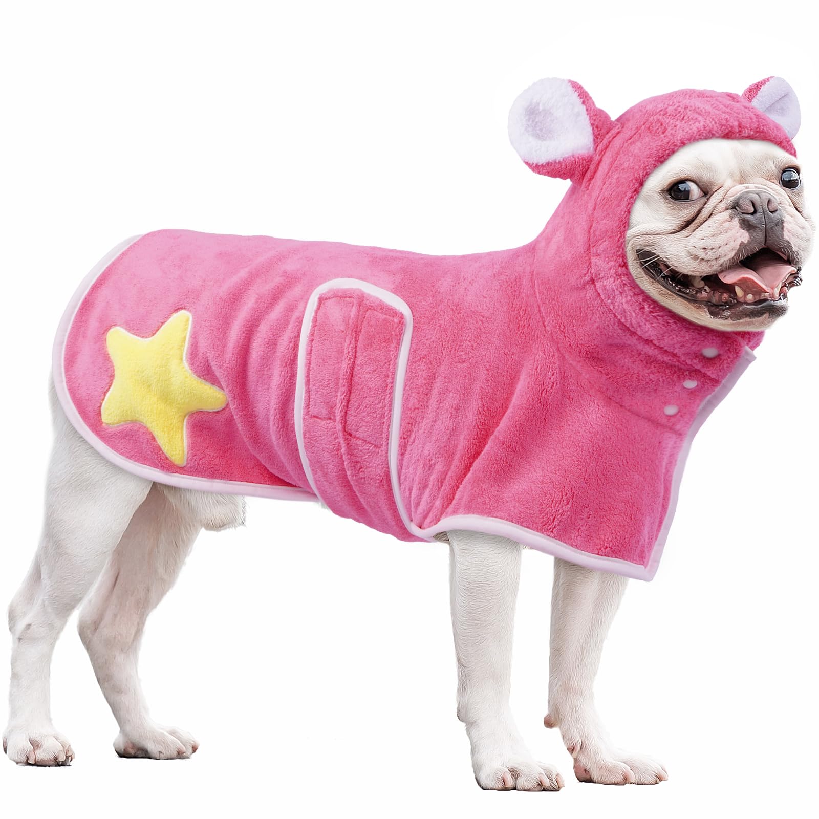 OUOBOB Super Absorbent Dog Drying Robe Coat with Hood, Quick-Dry Bath Robe for Staffordshire Bull Terrier & Cocker Spaniel