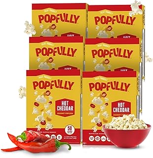 POPFULLY Hot Cheddar Microwave Popcorn - Spicy & Bold Cheddar Flavor, Bulk Case for Movie Nights - 18-Pack