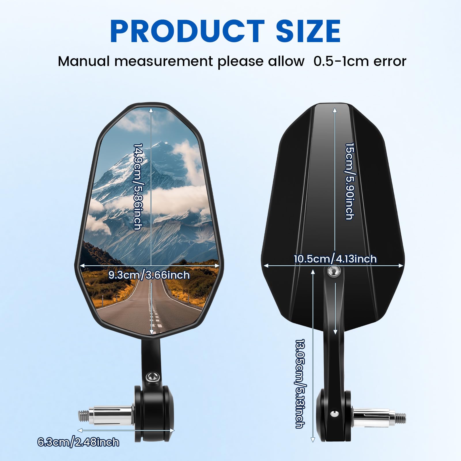 Rétroviseurs Moto Embout de Guidon 7/8" 22mm, 2 Rétroviseurs de Moto Homologués, Rétroviseur Latéraux Moto Universels pour Motos, Cyclomoteurs, Scooters Z650 Z750 Z900 CB125 CB650 MT07 MT09 MT10
