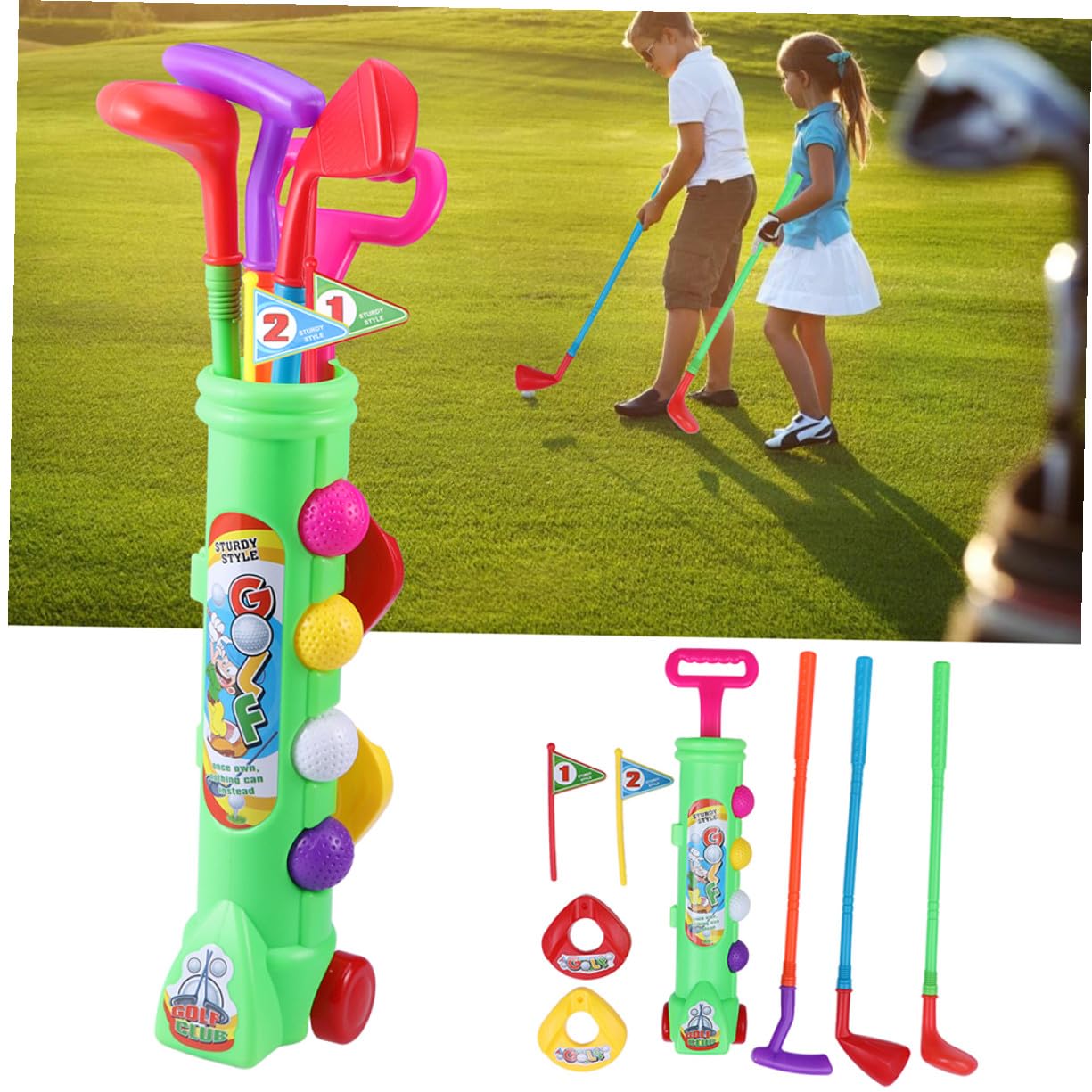 SOIMISS 2 set Giochi Educativi Golf per Plastica Verde Giocattoli Sportivi per Attività Indoor e Outdoor Divertimento Famiglia e Sviluppo Motorio per Ragazzi e Ragazze