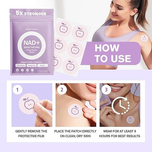 Miniatura 5 de Parches NAD+ para mujeres y hombres, fórmula 5 veces más fuerte anti-envejecimiento y apoyo para el bienestar NMNH, resveratrol, vitamina C y CoQ10