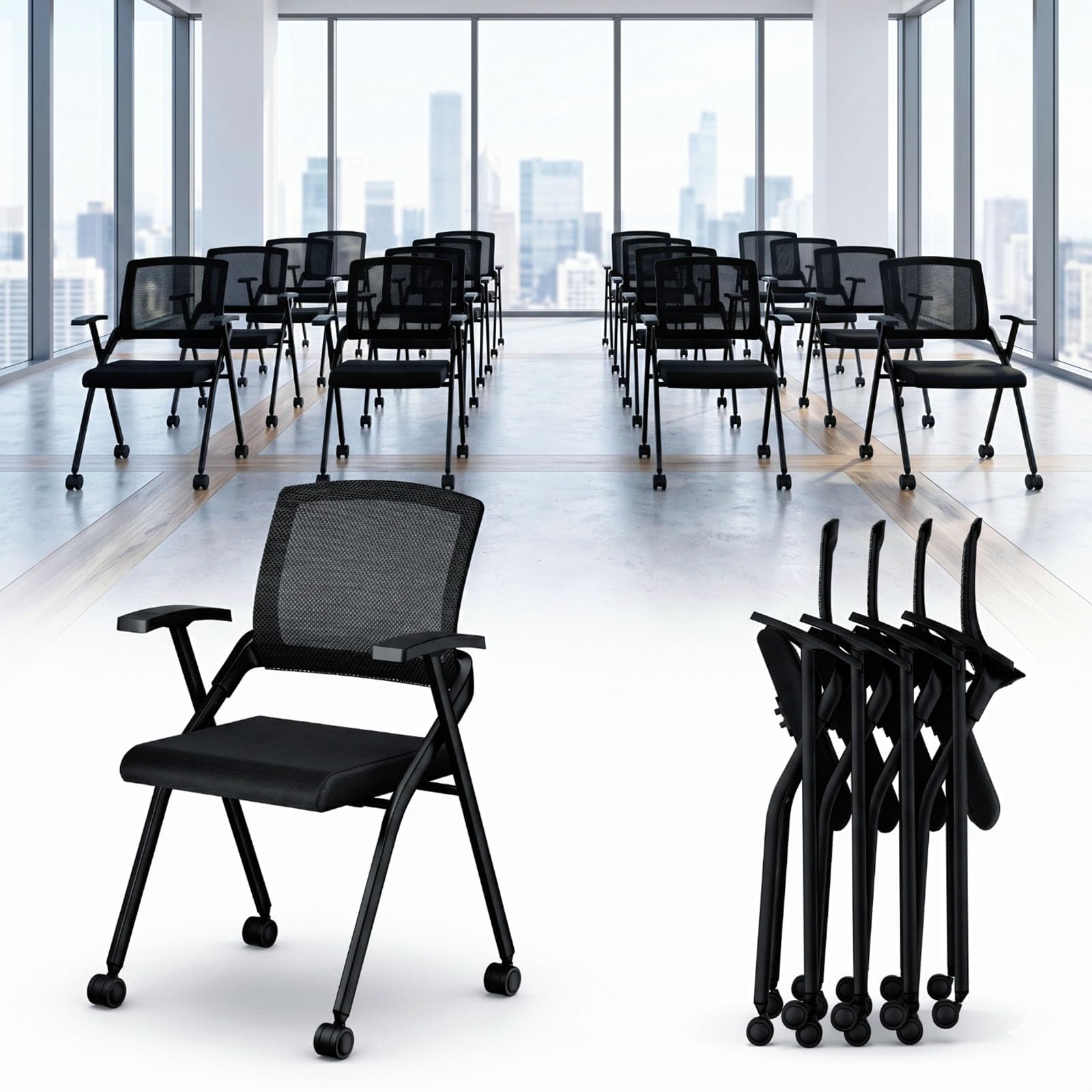 20-Pack Folding Office Chair on Wheels, Heavy Duty Conference Room Chair