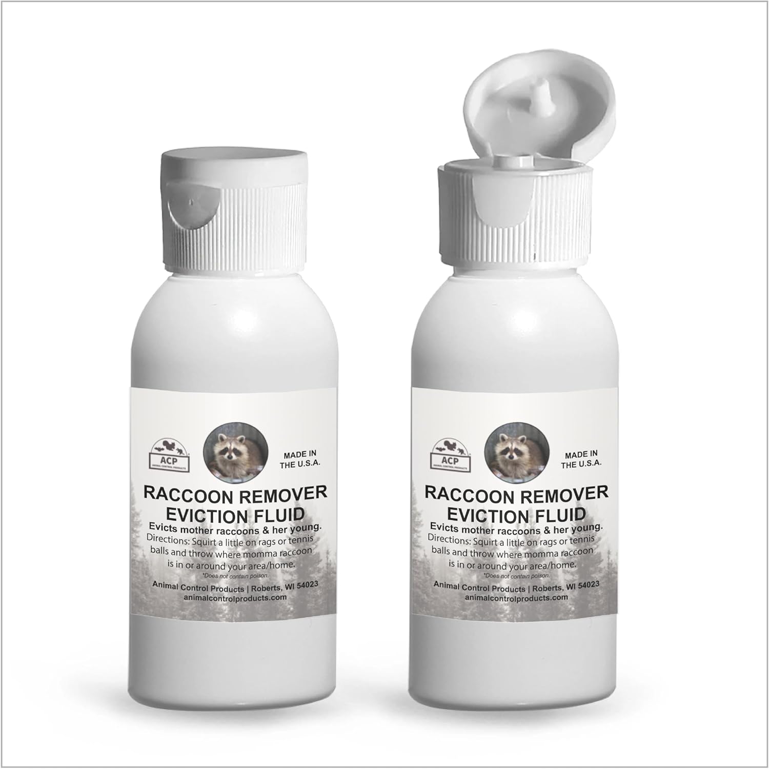 Raccoon Eviction Fluid 2 Oz Predator Scent Repellent Deterrent | Effective + Safe to Get Rid of Mama Raccoon & Young Out of Attic Chimney Basement House | Made of Predatory Glands Fox Coyote Urine