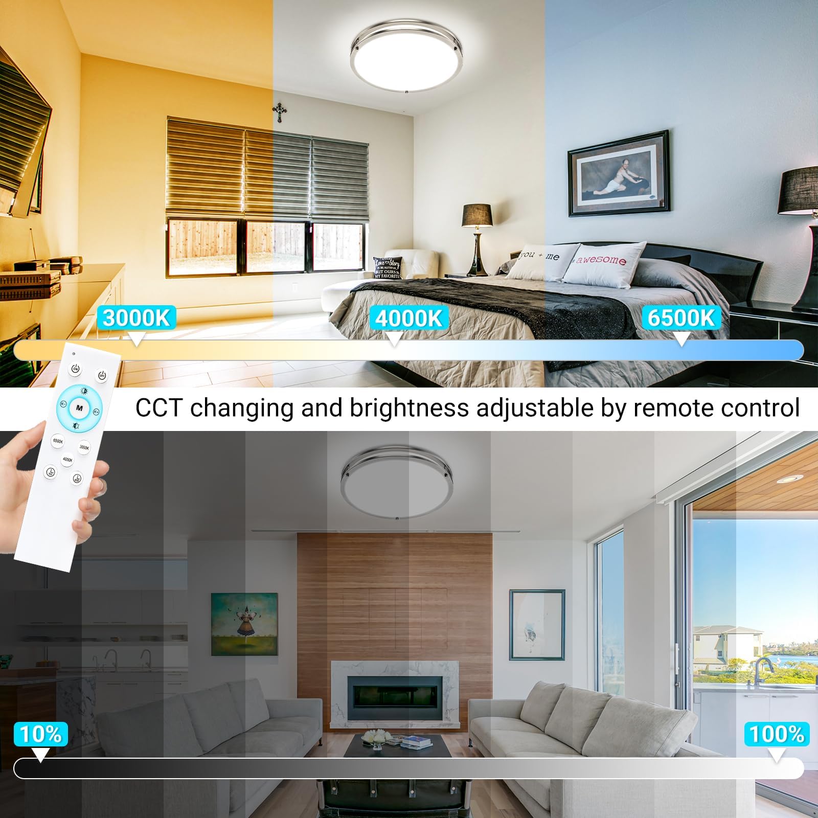 libtit 10Inch Flush Mount Ceiling Lights with Remote, 18W Dimmable LED Ceiling Light with Nightlight and Timer - Image 4