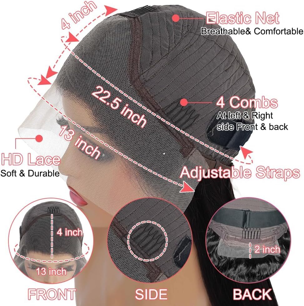 Deep Wave Lace Front Wigs Human Hair 150% Density 13x4 HD Curly Lace Frontal Glueless Wigs for Women Pre Plucked Deep Wave Natural Color (24 Inch) - Image 4