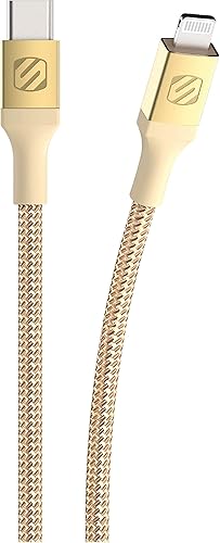 Scosche Ci4B4GD-SP - Cable de carga trenzado Strikeline Sync con certificación MFi para dispositivos Lightning y USB-C, 4 pies, color dorado