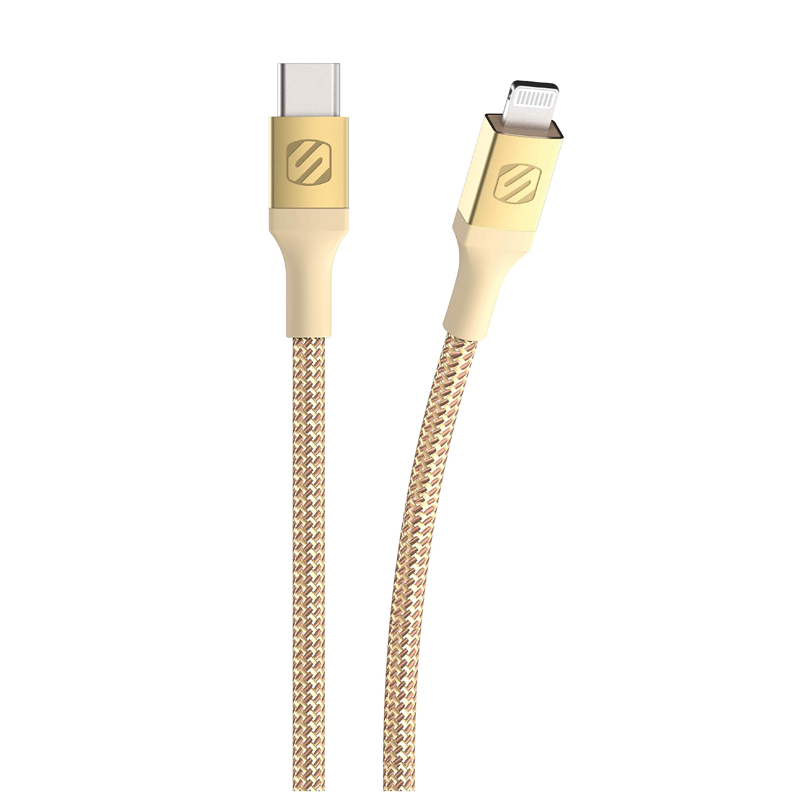 Scosche Ci4B4Gd-Sp Mfi Certified Strikeline Sync Braided Charging Cable For Lightning And Usb-C Devices, 4 Feet, Gold
