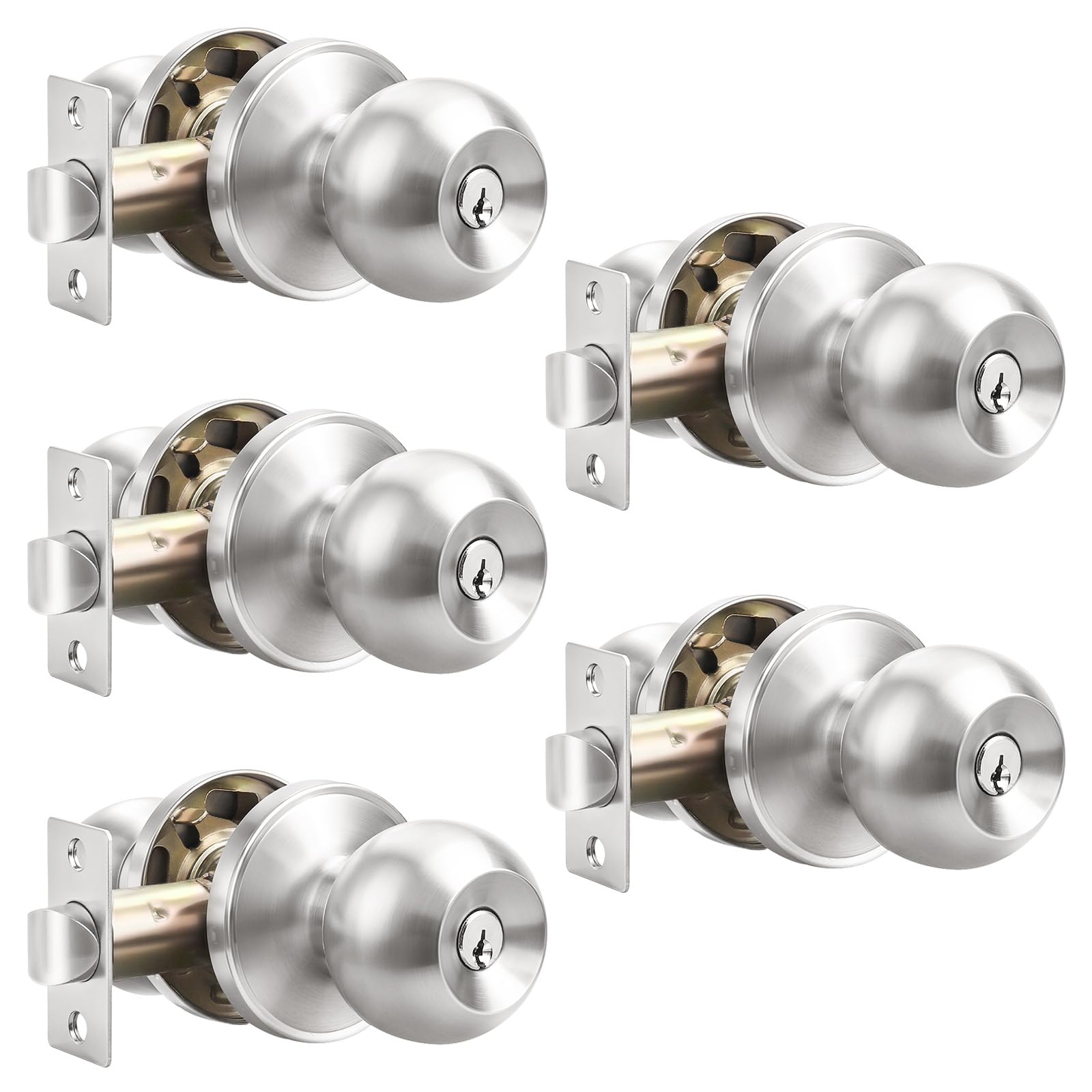 Probrico 3-Pack Keyed Alike Entry Door Knobs - Satin Nickel -18