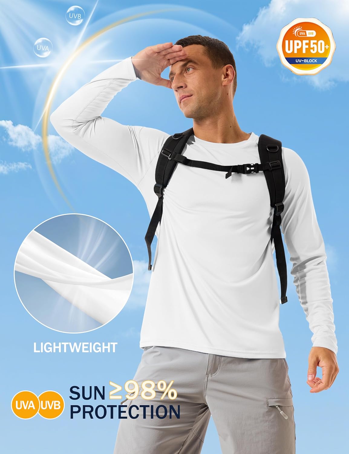 KINSWT Men's Sun Protection Shirts UPF 50+ Long Sleeve Swim Shirts UV SPF Quick Dry Lightweight Rash Guard - Image 3