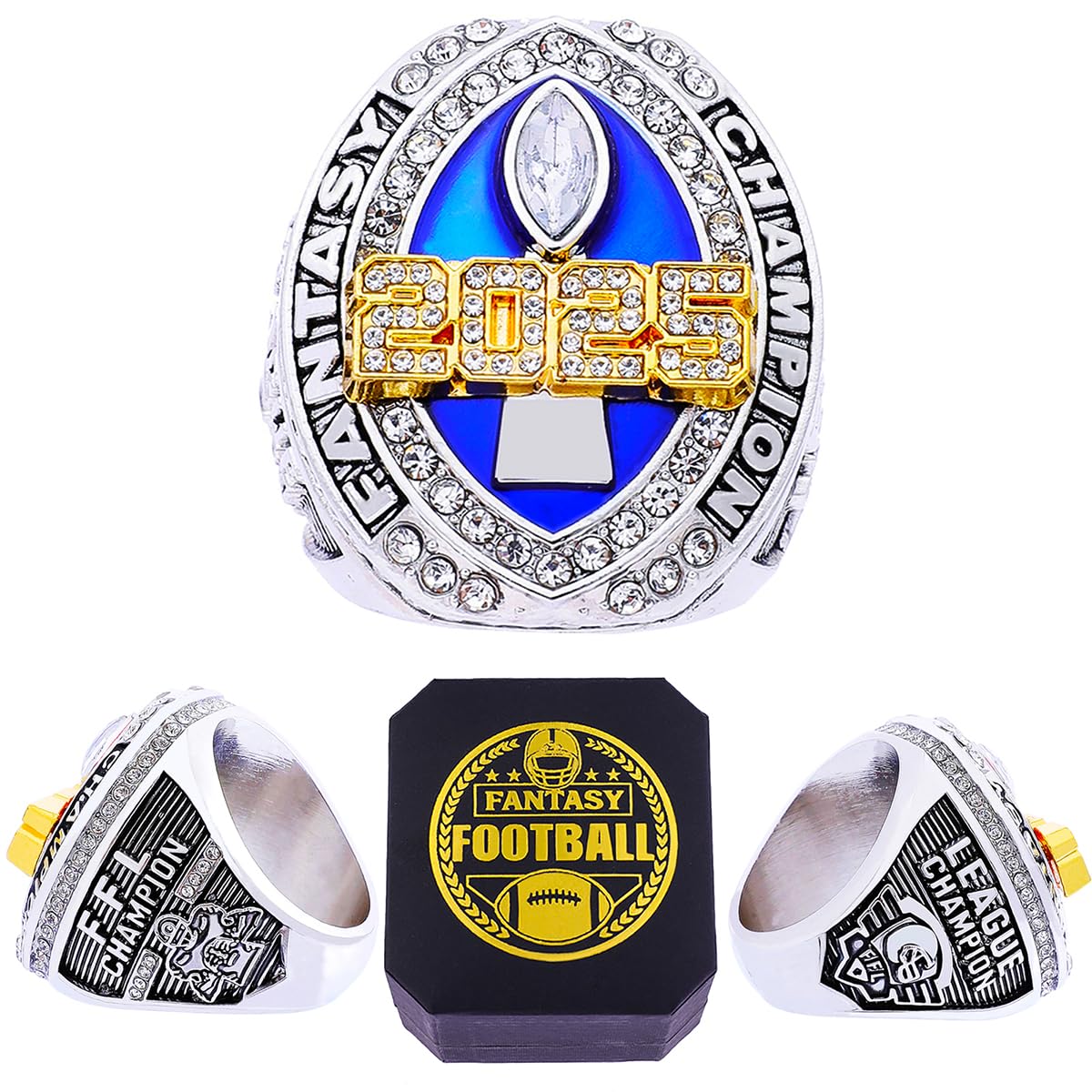 ZZXZJW 2025 Fantasy Football Championship Ring Trophy Award for Fantasy Football League Winner (Model 2, Size 12)