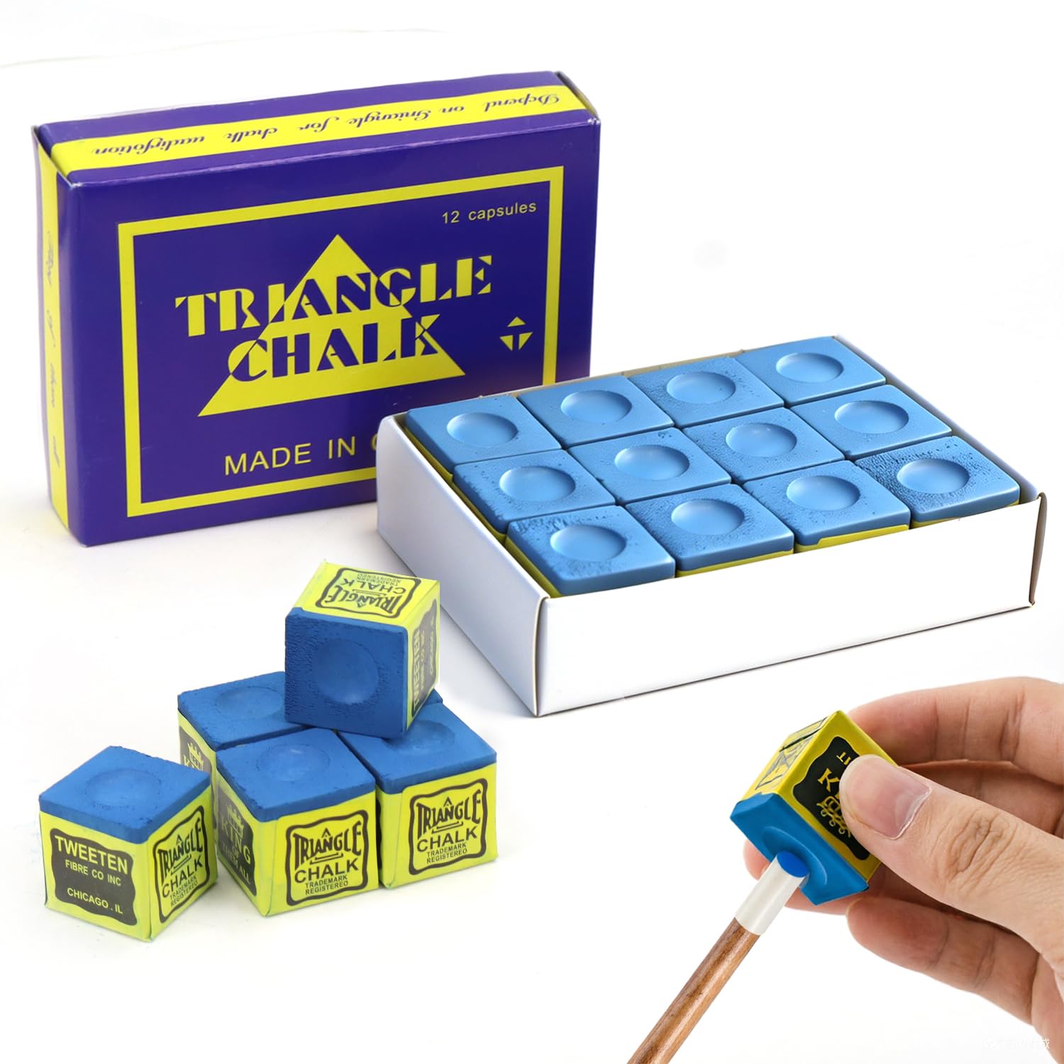 Aoyfuwell 24 Pcs Premium Cue Chalk, Professional Snooker Chalk & Pool Chalk Set, Non-Crumbling Pool Cue Chalk for Home & Pro Billiards Players (Blue)