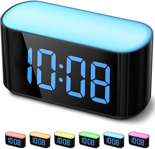 HOUSBAY Reloj despertador digital para dormitorios, pantalla grande, fácil de leer en toda la habitación, luz nocturna de 7 colores más grandes,