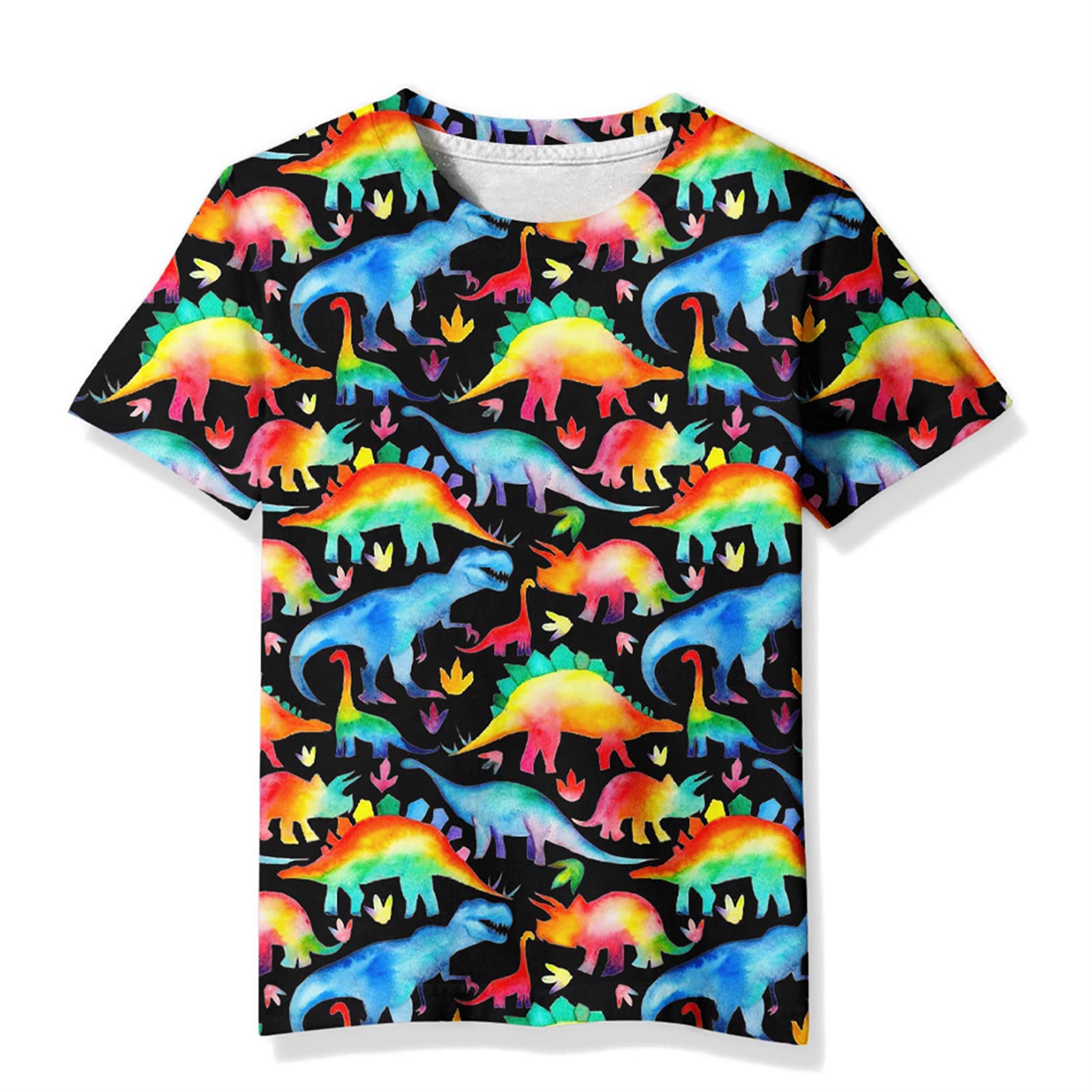 EOWJEED Boys Girls Colorful T-Shirt Unisex Kid Dinosaur Short Sleeve Shirts Cool Animal Top Tees Size 6-8 Years