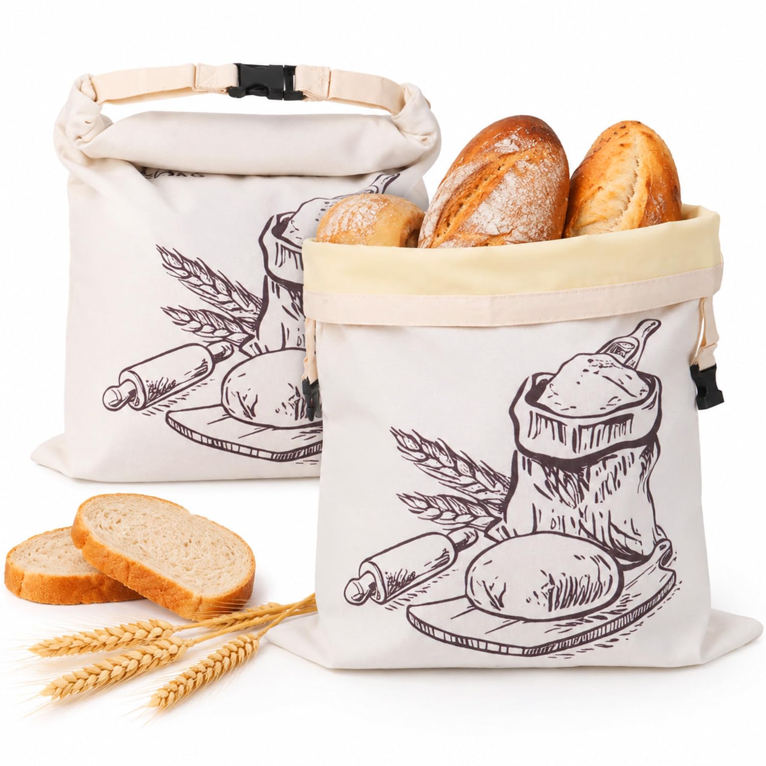 Bienenwachs Brotbeutel 2er Pack – Wiederverwendbarer Brotsack zum Frischhalten & Brot Aufbewahrung | Bienenwachsbeutel aus Baumwolle für Sauerteigbrot & Backwaren, Groß 42x33cm, Brottasche