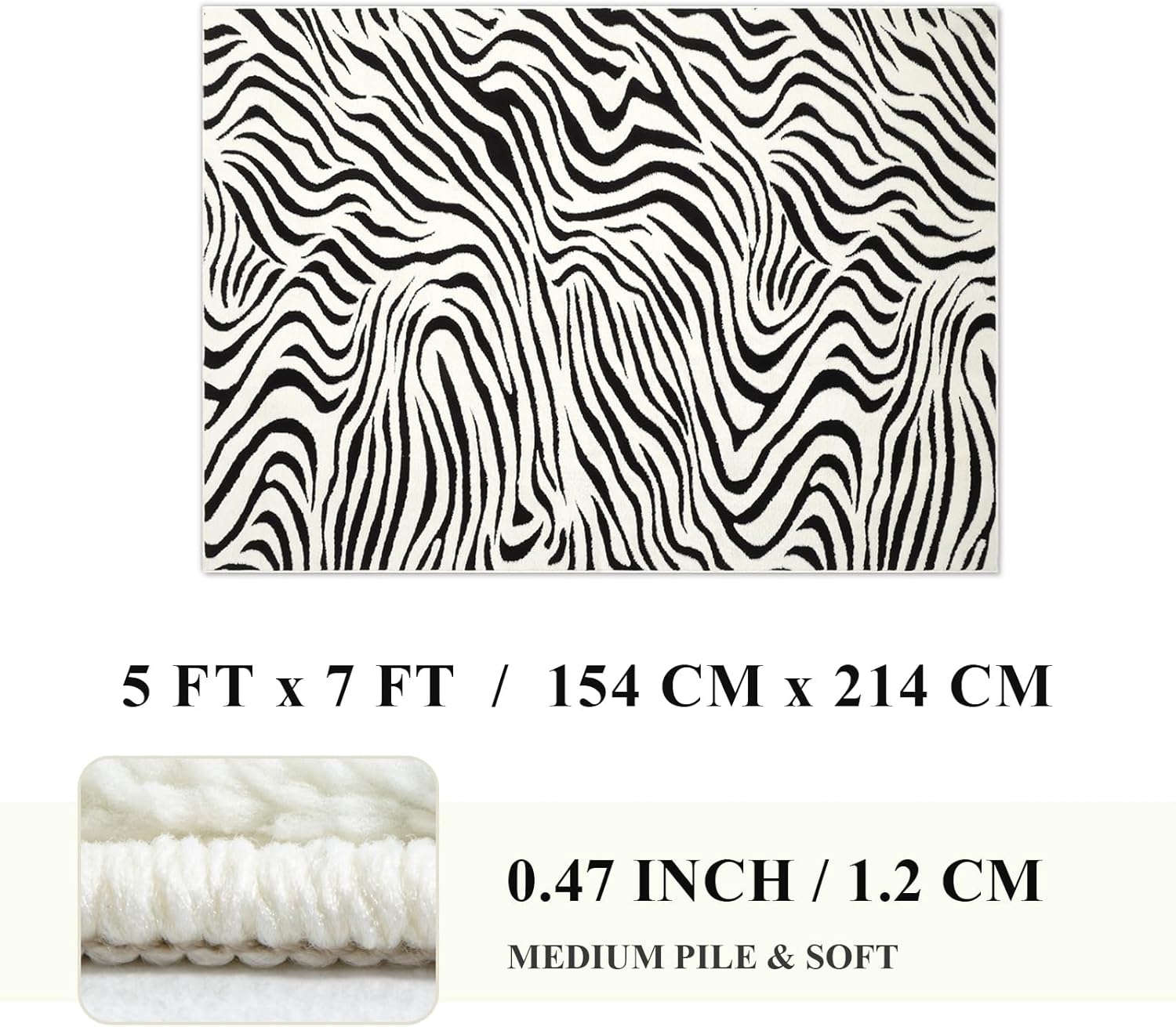 YIHOUSE 8x10Ft Area Rugs for Living Room: Modern Washable Rug - Abstract Black and Cream White Rug for Bedroom Dining Room Office Playroom Nursery Home Decor - Nonslip Non-Shedding Striped Rugs