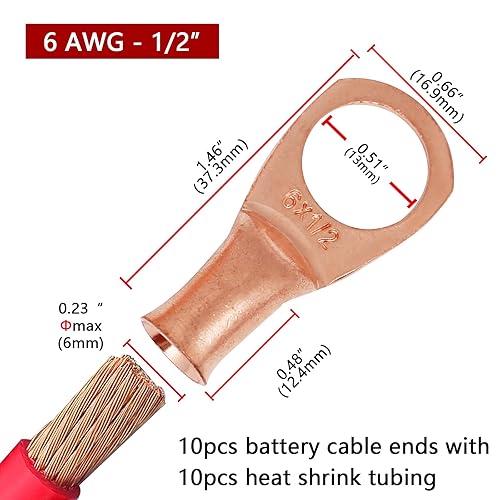 Miniatura 100 de TKDMR 6 terminales de batería de 4 AWG-3/8, terminales de alambre resistentes, terminales de anillo, extremos de cable de batería, terminales