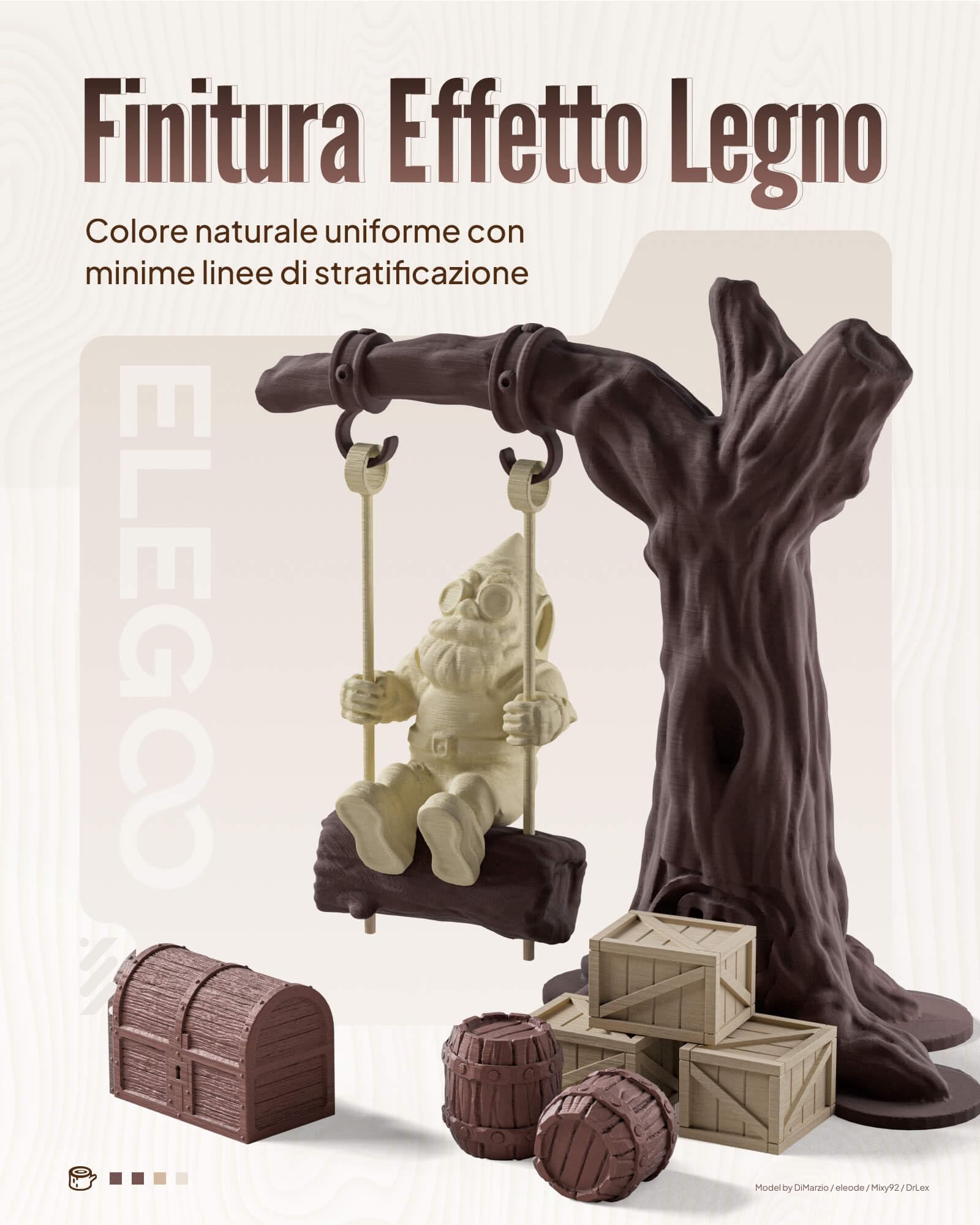 ELEGOO PLA Wood Filamento 1,75mm 1KG, Filamento PLA con Aggiunta di Farina di Legno, Precisione Dimensionale, Bobina da 1kg, Compatibile con la Maggior Parte delle Stampanti 3D FDM, Betulla Chiara