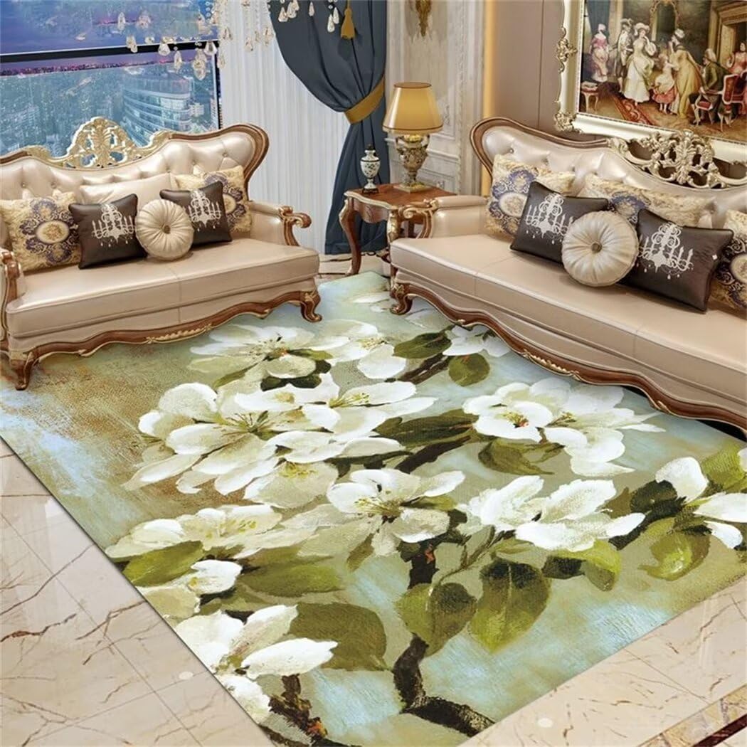 Tapis Salon XXL Tapis de Chambre Garçon Couchage Chien Fleurs Blanches 80X120cm