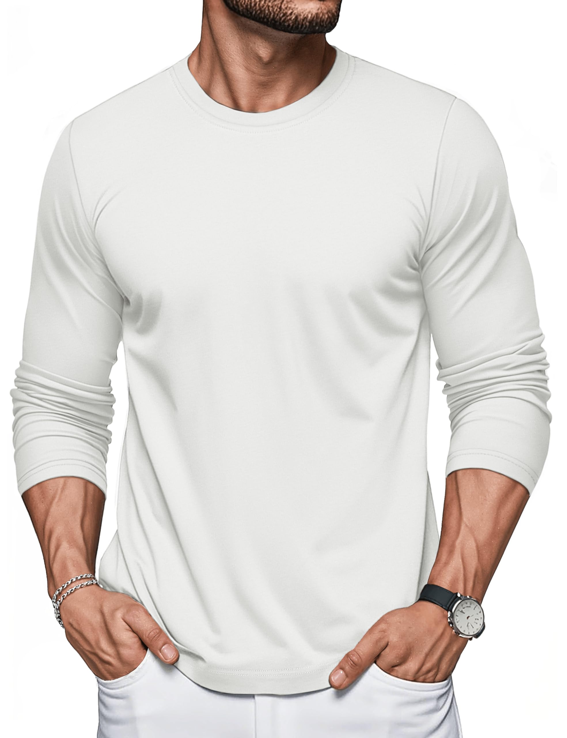MAGCOMSEN Langarmshirt Herren Baumwolle Longsleeve Sweatshirt Longshirt | Baumwollstoff, Einfarbig, Hautverträglich, Komfortabel, Atmungsaktive, Dünn und Leicht, Für Frühling Sommer Herbst und Winter