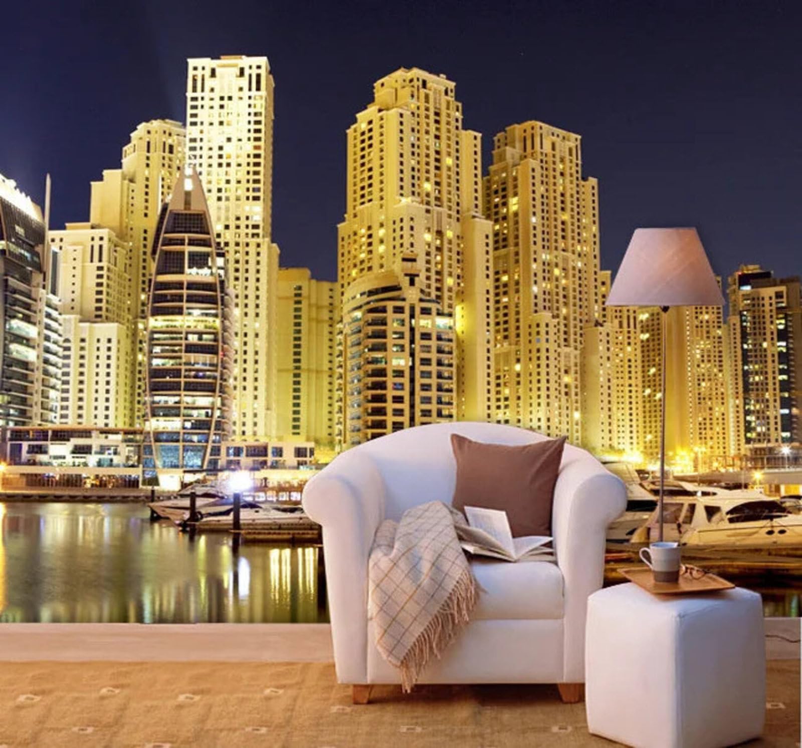 Wallpaper-3D-Xlm 300Cm×210Cm(B×H) Three Dimensional Luxurious Golden City Architecture Night View 3D Wallpaper Easy Install Feature Office Living Room Sofa Bedroom Tv Background Wall Decoration-300Cm×210Cm