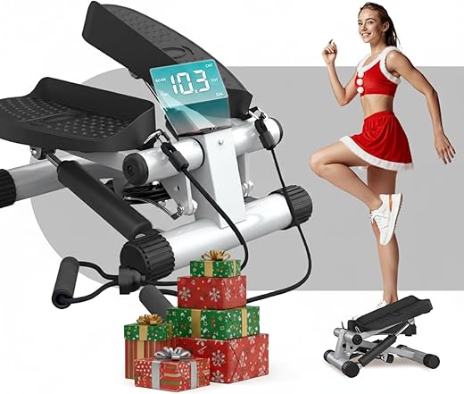 Niceday Mini Stepper Exercise Machine, Steppers with Resistance Bands, Step Machine Exerciser for Home, Up-Down Stepper with LCD Monitor, Space Saving, Non-Slip Pedal, Legs Arms and Full Body Training