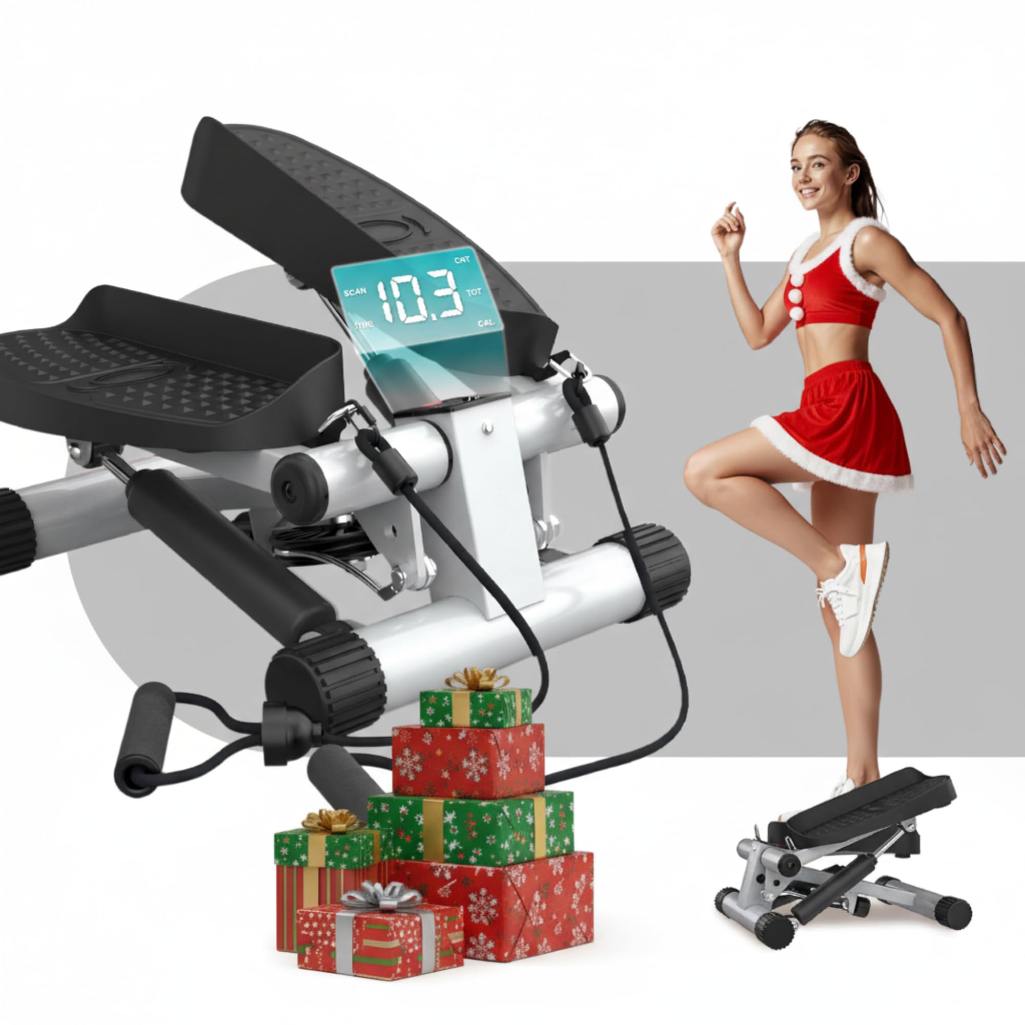 Niceday Mini Stepper Exercise Machine, Steppers with Resistance Bands, Step Machine Exerciser for Home, Up-Down Stepper with LCD Monitor, Space Saving, Non-Slip Pedal, Legs Arms and Full Body Training-image-3