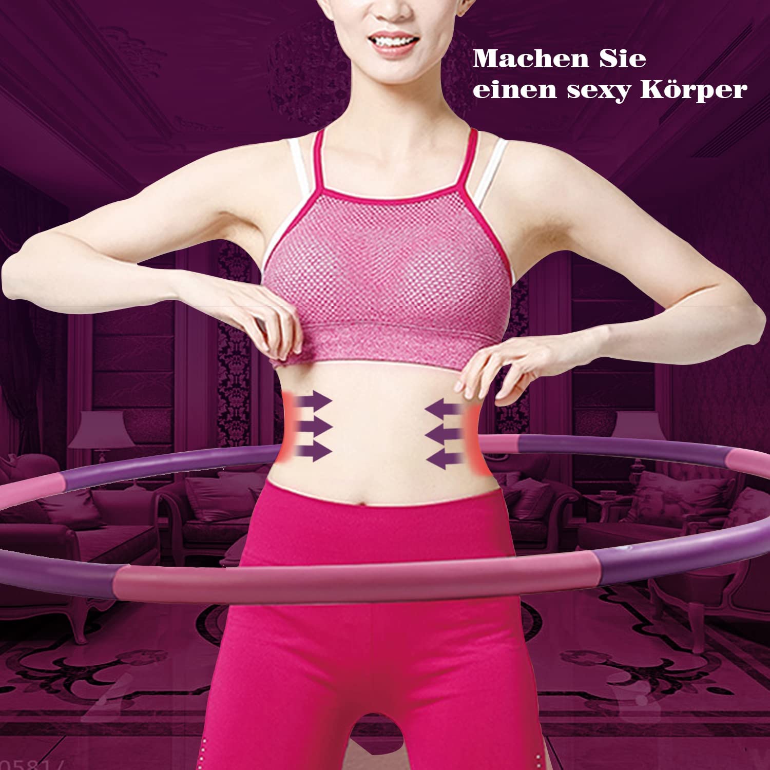 2,3kg Gewicht Hoola Hoop Fitness Hula Hoop Reifen für Erwachsene Anfänger und Fortgeschrittene 8 Teiliger und 100 cm Fitnessgerät für Zuhause Hullahub Reifen zum Abnehmen