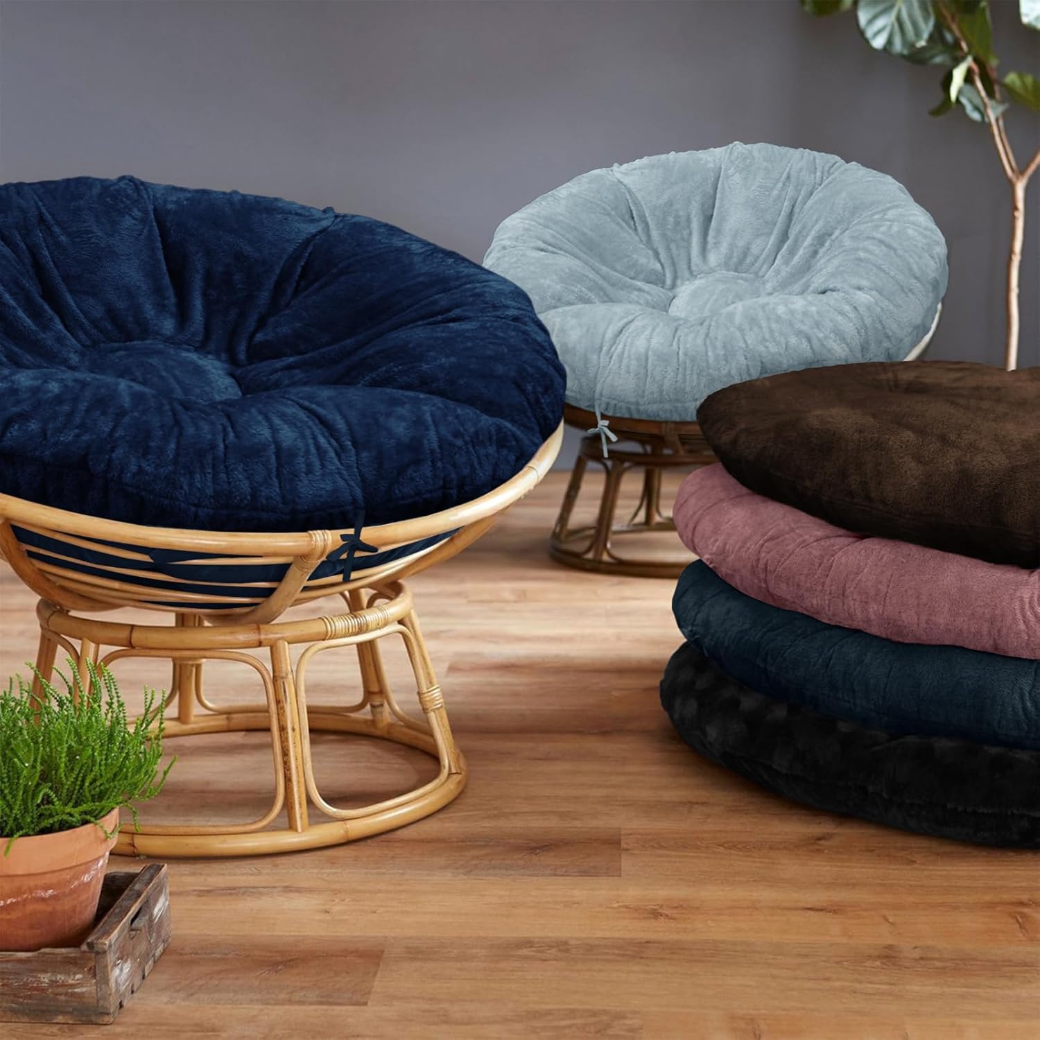 Shaggy Cover for Papasan Cushion, Shaggy Papasan Chair Cushion Cover, Fluffy Plush Faux Fur Zippered Slipcover Only, Removable Papasan Cushion Covers (G, 55 * 55in)