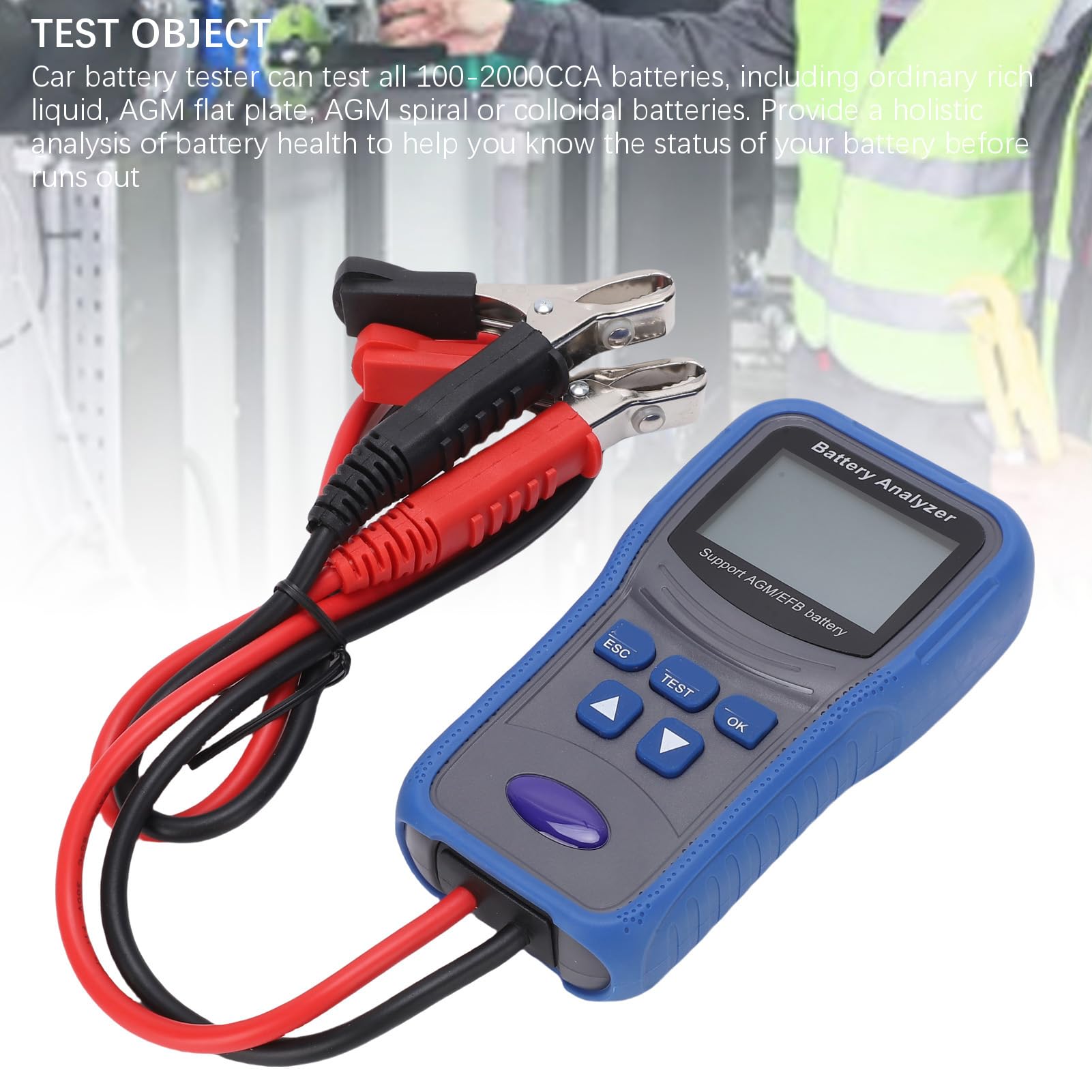 Tester Batteria Auto 100-2000 CCA Alternatore Tester Avvia Analizzatore Digitale per la Barca per Moto Marittimi con Resistenza di Tensione LCD Test di capacità CCA AH CCA