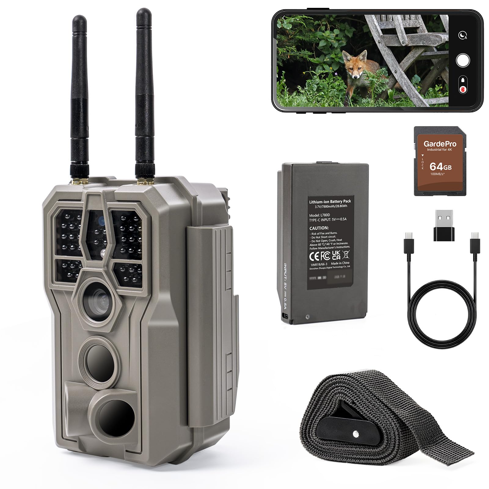 Photo 1 of GardePro E8 2.0 Pro WiFi Trail Camera (Non-Cellular), Dual Antennas, Stable Connection, 4K Video, Rechargeable Battery, 64GB SD Card, On-Site App Viewing, No-Glow Night Vision, Motion Detection