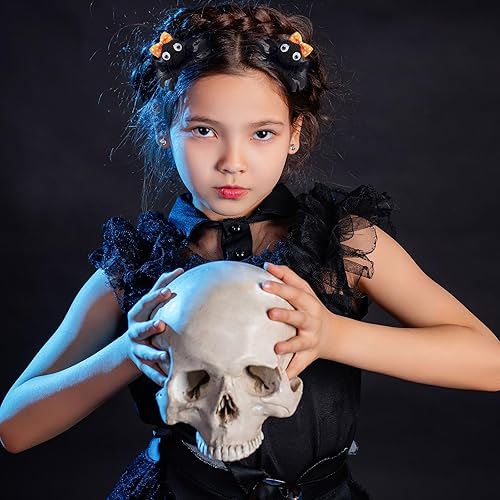 Miniatura 7 de Whaline Paquete de 4 pinzas para el pelo de araña de Halloween, lindo lazo de araña negra, agarres para el pelo, cinta de grogrén, pluma, hechos a