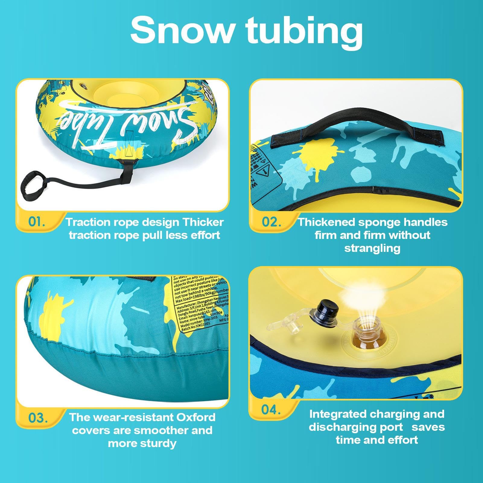 Tubo da neve – Tubo da neve gonfiabile – Tubo da neve invernale | Robusta costruzione in PVC con cintura di trazione rimovibile sedile sicuro per adulti e divertimento invernale