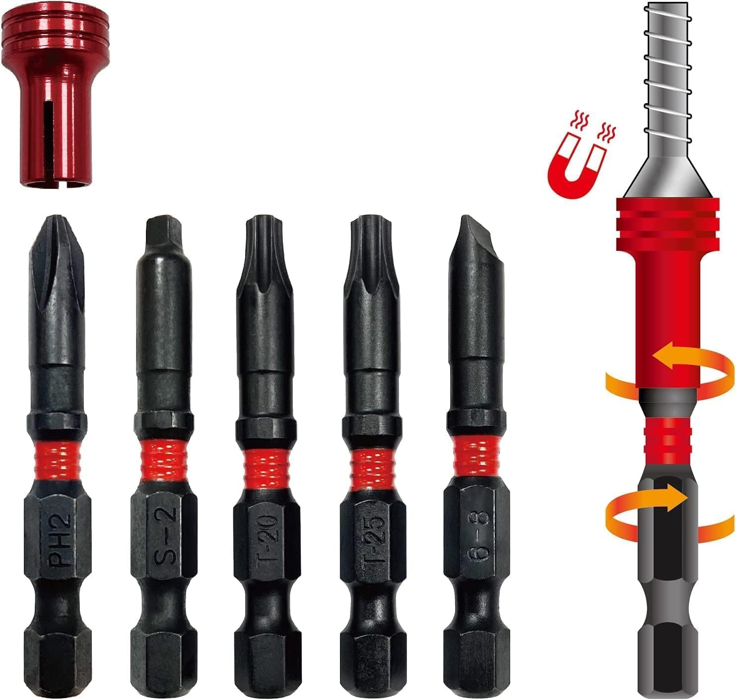 Juego de puntas de destornillador de vastago hexagonal Torin brocas de impacto 5 unidades 1