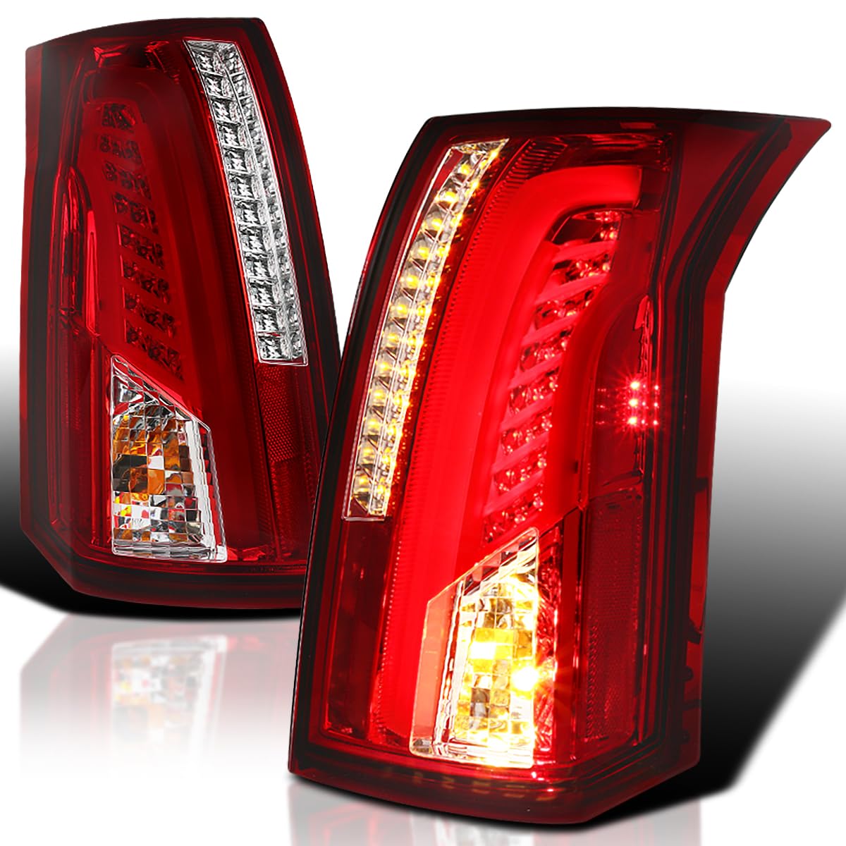 Spec-D Tuning Chrome Red LED Bar Tail Lights Brake Lamps Compatible with Cadillac Cts 2003-2007 L+R Pair Taillight Assembly