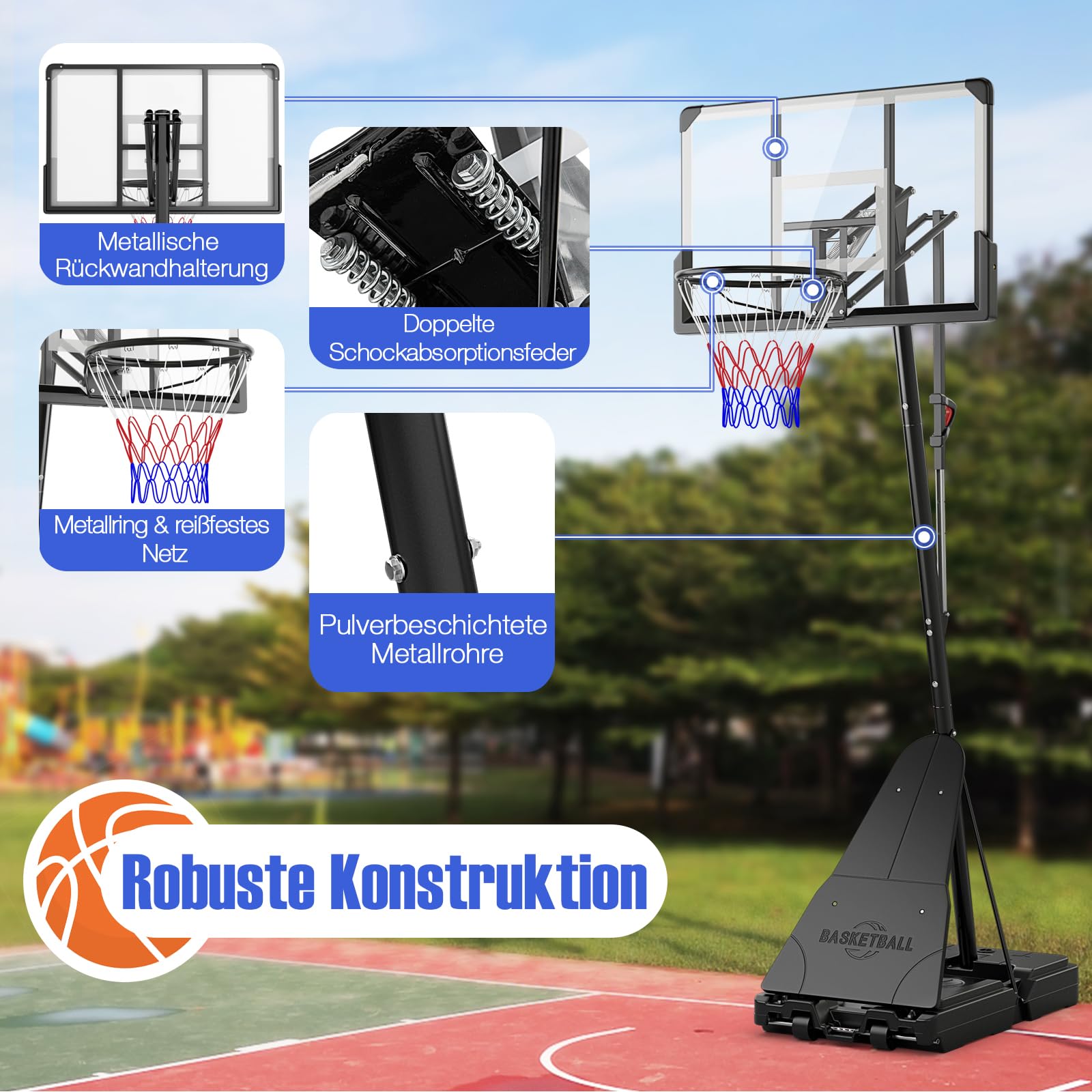 GOPLUS Basketballkorb Outdoor, Korbhöhe 150-305cm verstellbar, Basketball Korb mit PC-Rückwand, Basketballständer tragbar mit Rollen, Basketball Hoop für Kinder Jugendliche Erwachsene
