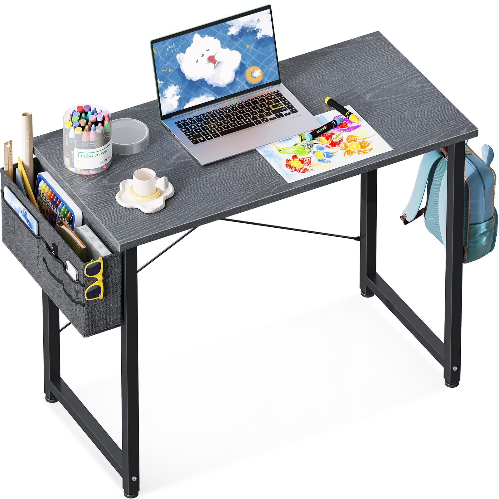 ODK Laptop Desk Study Desk, 32 Inch Small Desk, Writing Desk with Storage, Work Table with Headphone Hook for Small Space Home Office, Espresso Gray