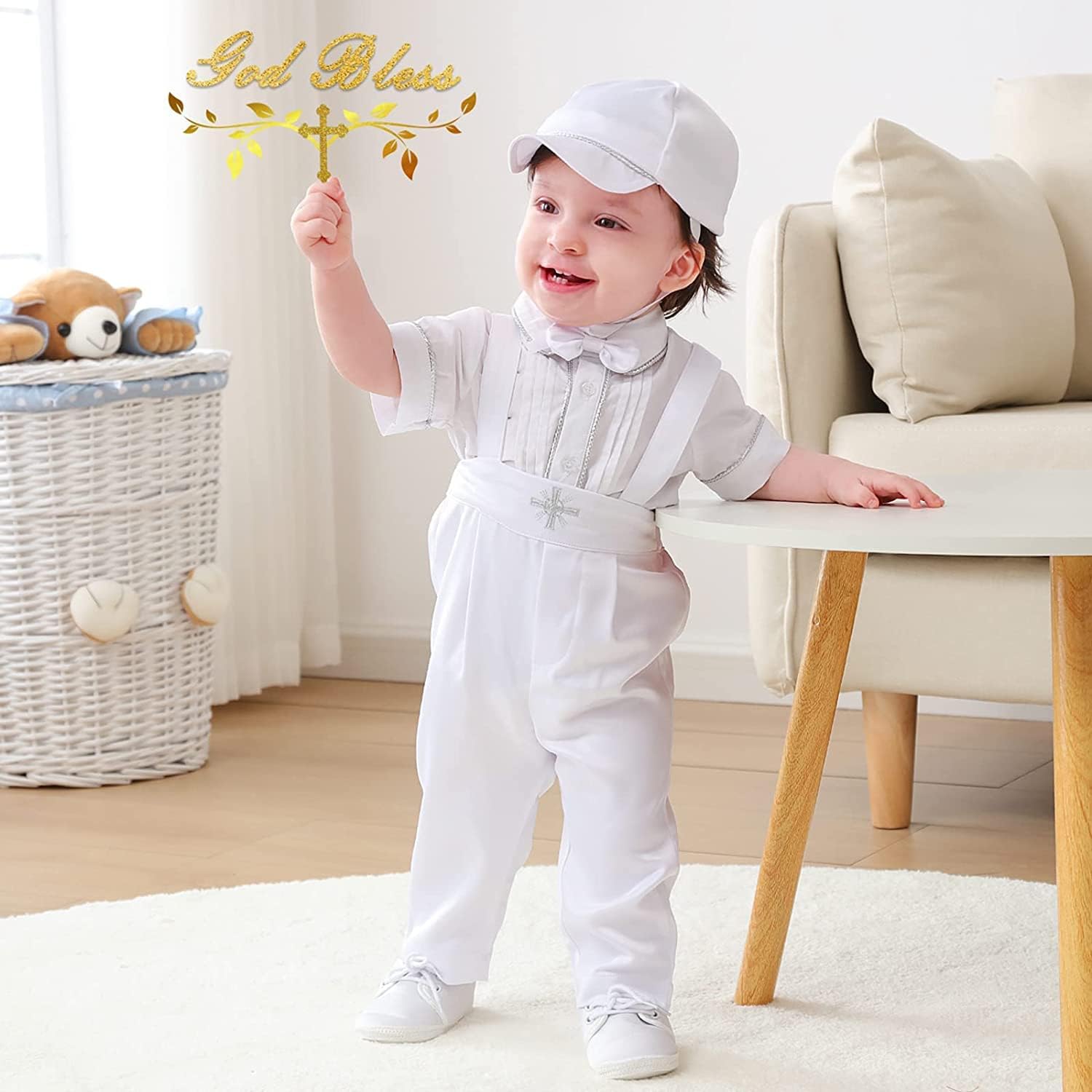 Booulfi Baby Kleidung Jungen Baumwollstoff Baby Anzug Junge Hochzeit Taufanzug Taufkleid Junge Weihnachtsoutfit Trachtenhemd