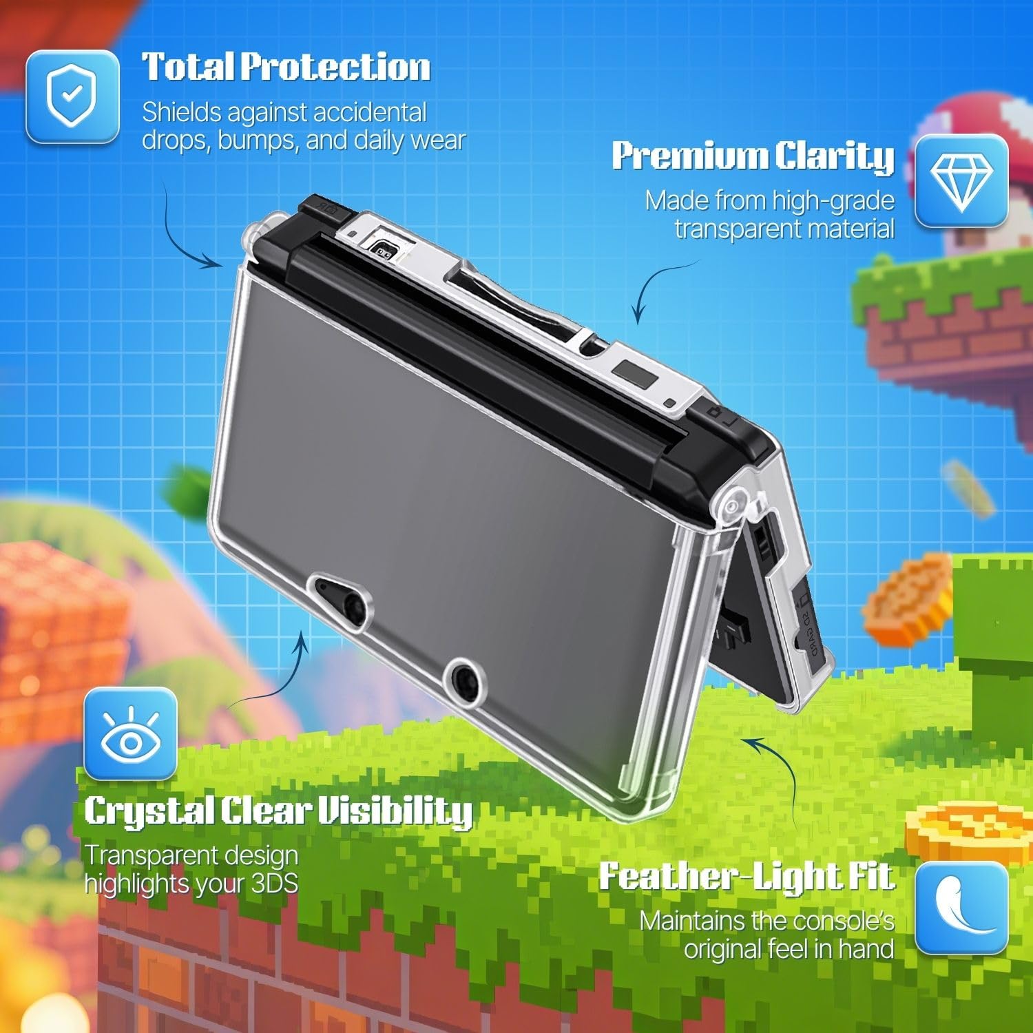 TNP 3DS Case - Ultra Clear Crystal Transparent Hard Shell Protective Case Cover Skin Accessory Compatible with Nintendo 3DS by TNP Products